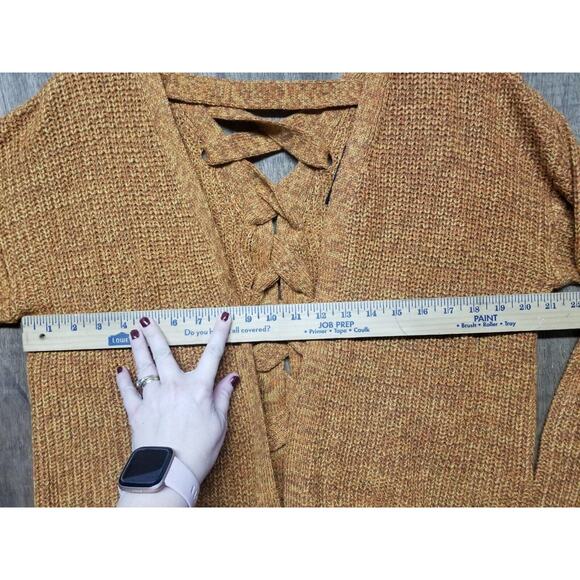 DEREK HEART Sweater Cardigan Size L, Braid Down Back, Orange, Thanksgiving, Fall - Picture 5 of 6